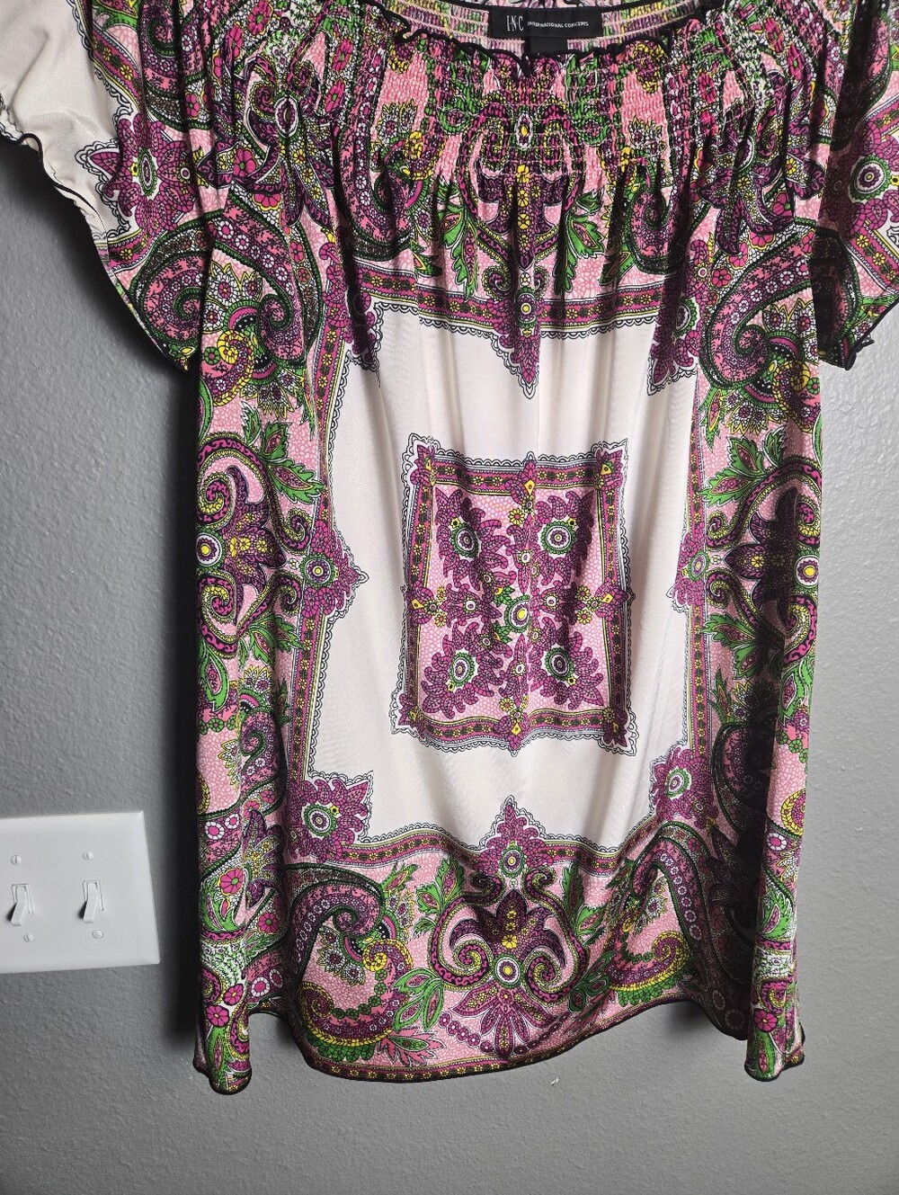 INC International Concepts Off The Shoulder Paisley Boho Top Size Large - Picture 5 of 12